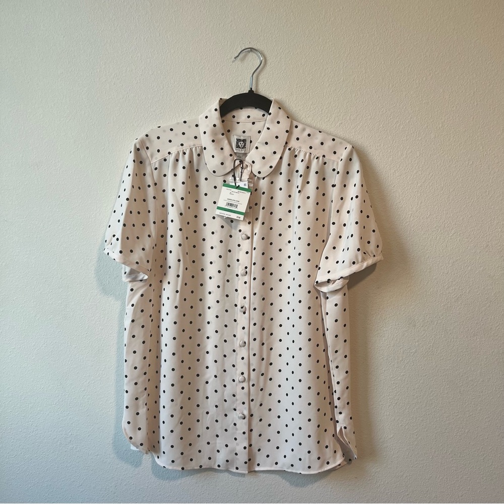 Anne Klein Women's Dot-Print Button-Up Short-Sleeve Blouse
